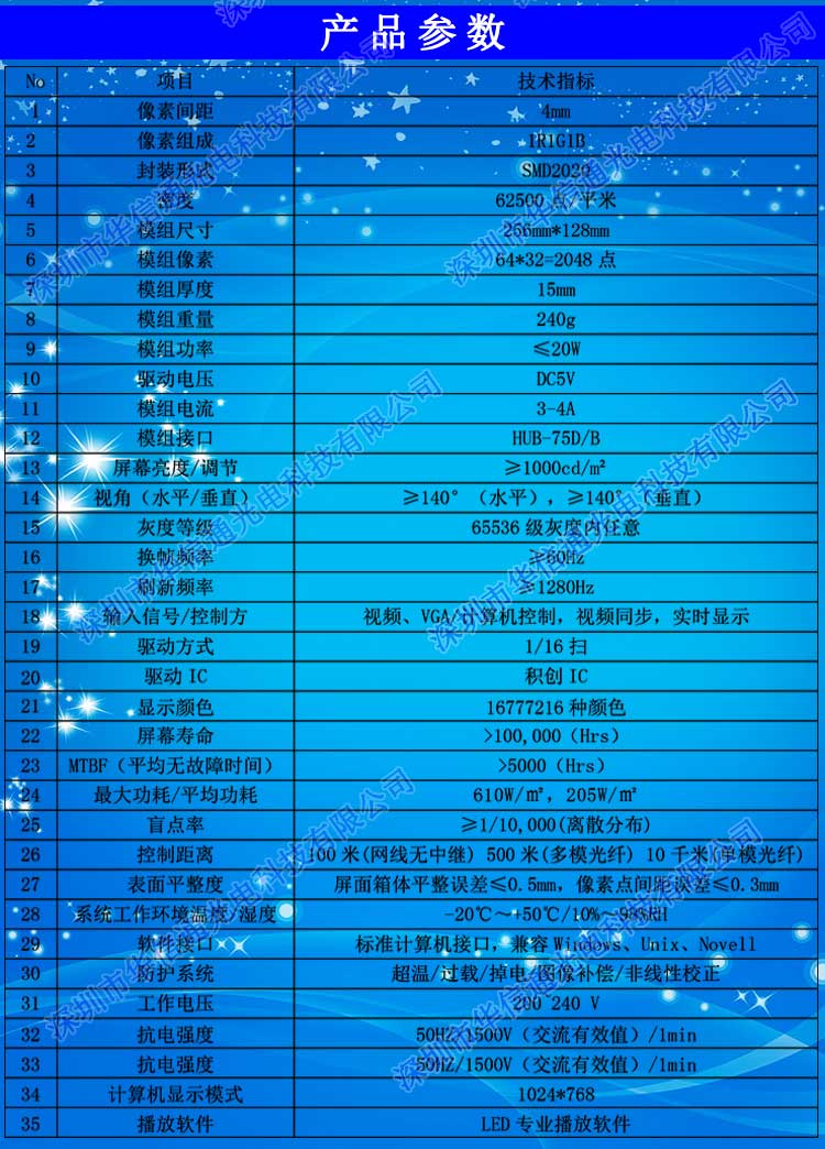 P4高清全彩色LED室内显示屏参数